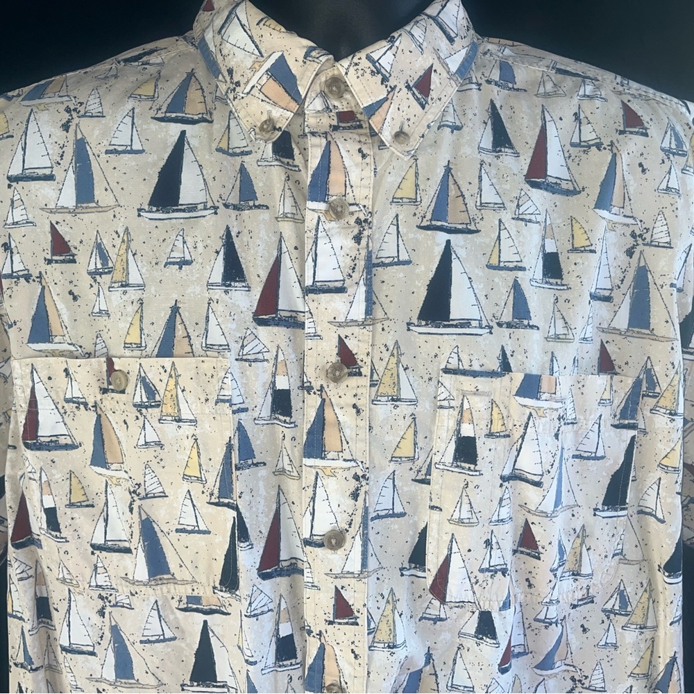 Ivy Crew Nautical Sailboat Shirt XL Vintage Style Beach Summer Button Up Mens - Picture 3 of 9